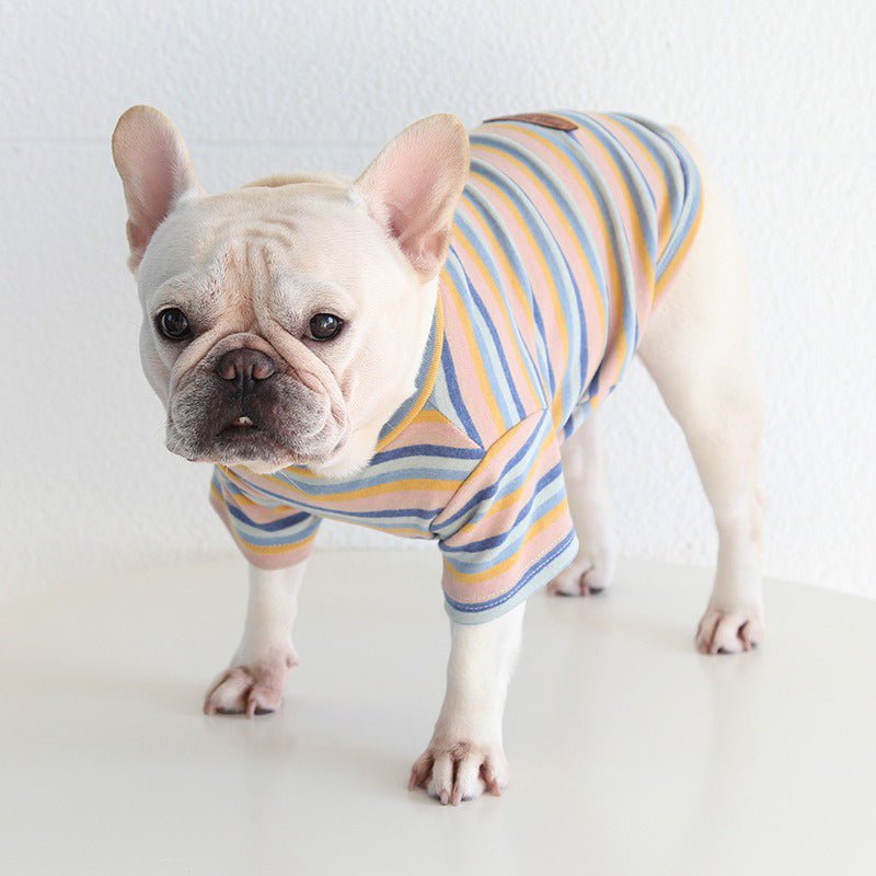 Soft Cotton Stripe Dog T-shirt Bulldog Clothes - PIKAPIKA