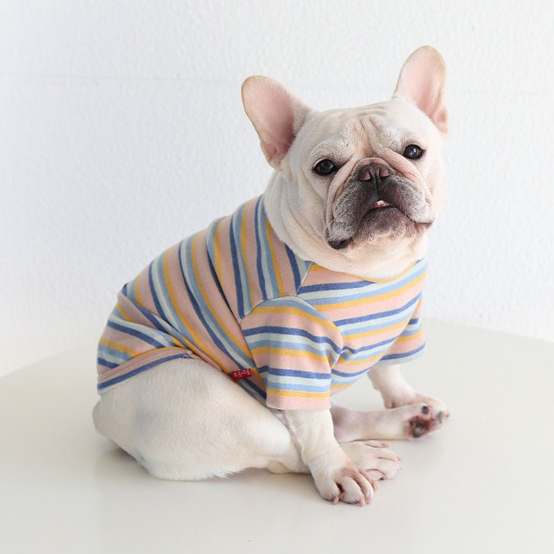 Soft Cotton Stripe Dog T-shirt Bulldog Clothes - PIKAPIKA