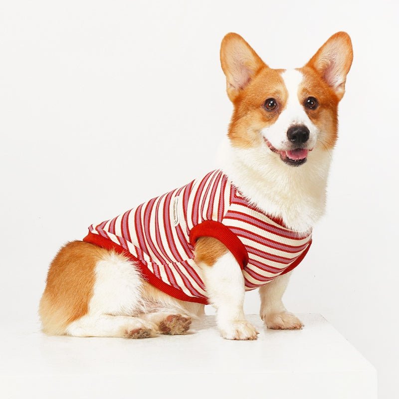 Soft Cotton Vest Corgi Stripes Dog Clothes Sleeveless - PIKAPIKA