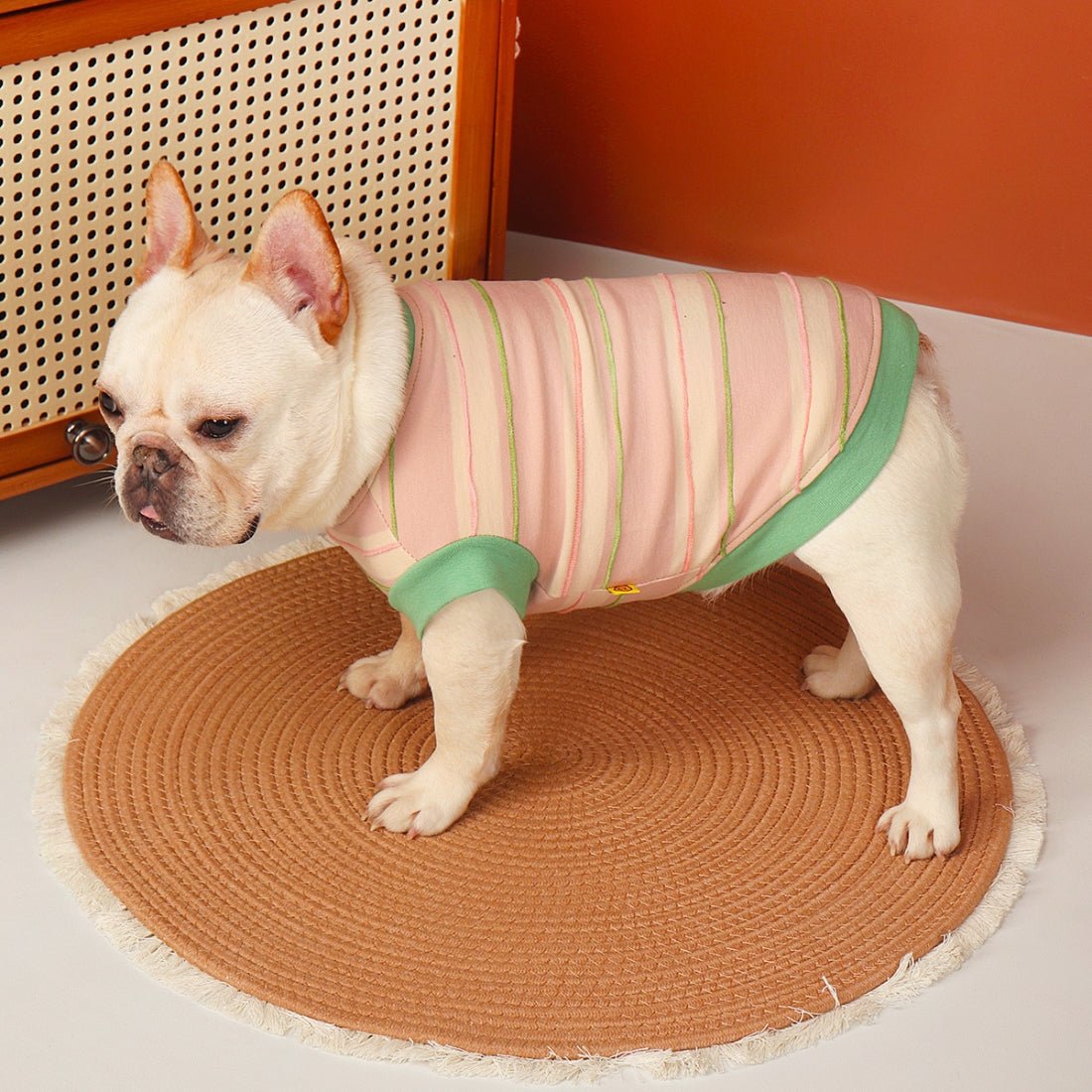 Soft Thin Shirts Dog Sleeveless Stripes Clothes Bulldog - PIKAPIKA