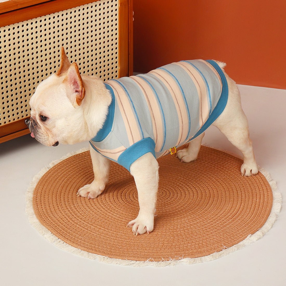 Soft Thin Shirts Dog Sleeveless Stripes Clothes Bulldog - PIKAPIKA