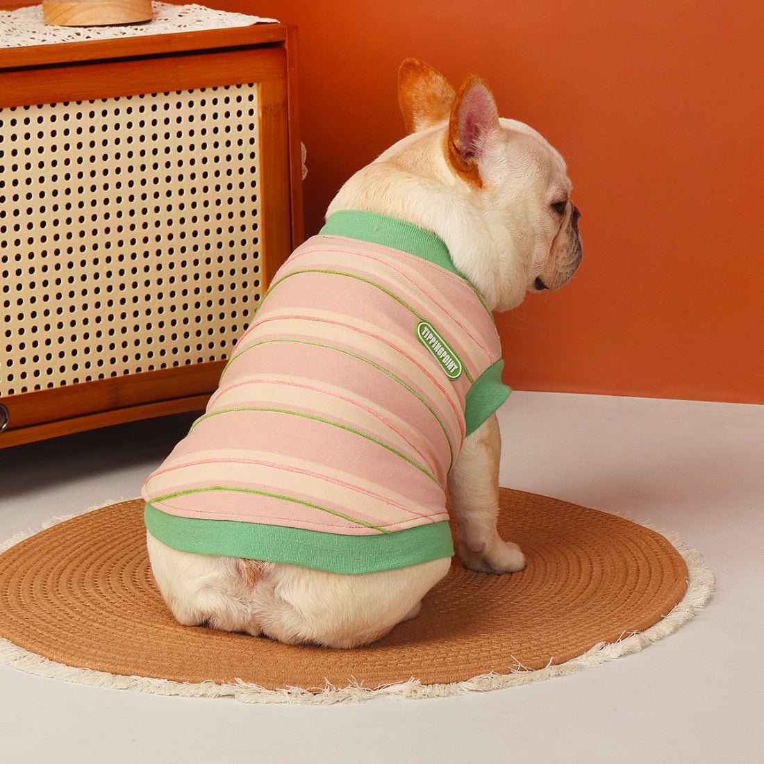 Soft Thin Shirts Dog Sleeveless Stripes Clothes Bulldog - PIKAPIKA