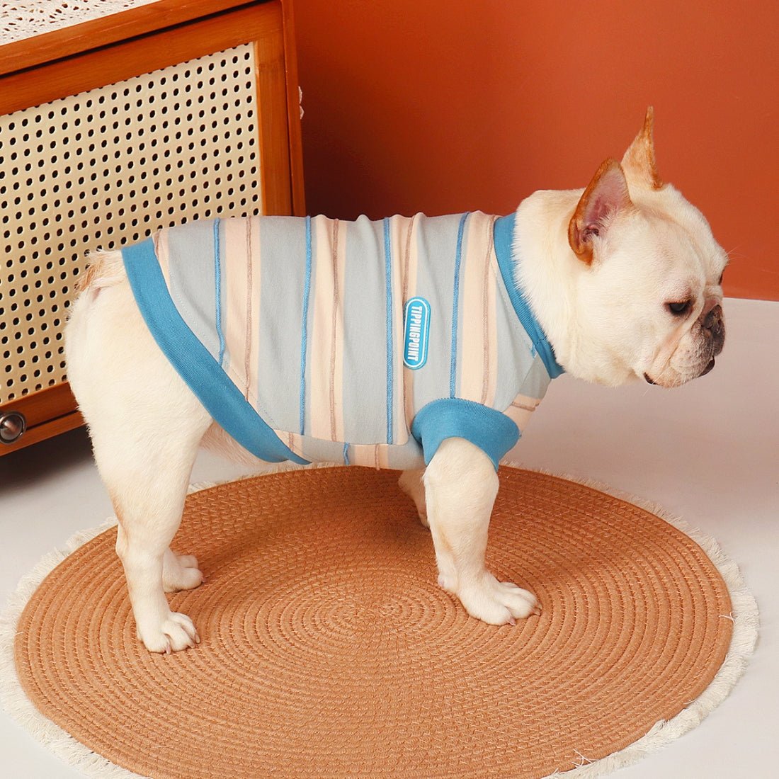Soft Thin Shirts Dog Sleeveless Stripes Clothes Bulldog - PIKAPIKA