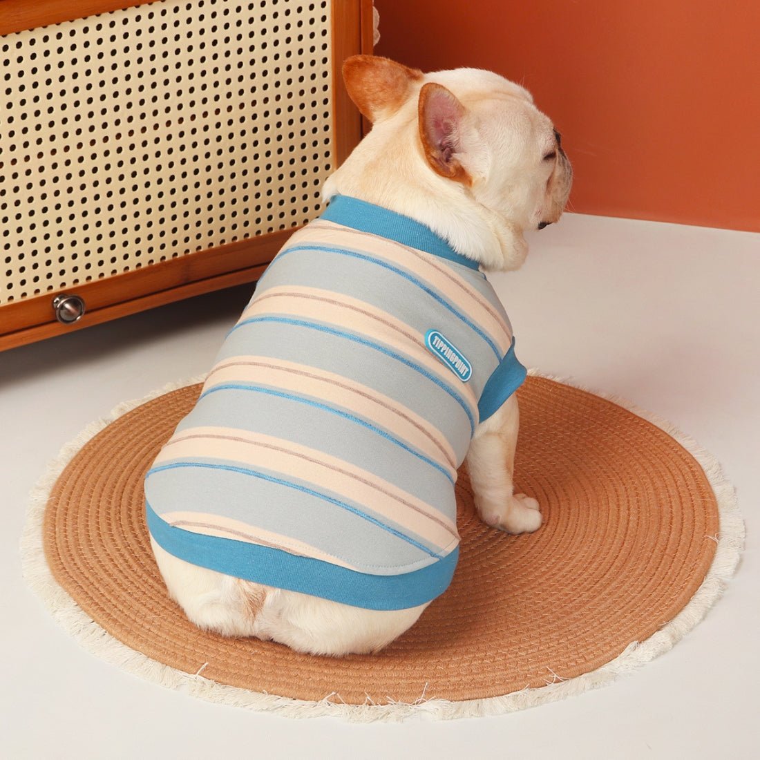 Soft Thin Shirts Dog Sleeveless Stripes Clothes Bulldog - PIKAPIKA