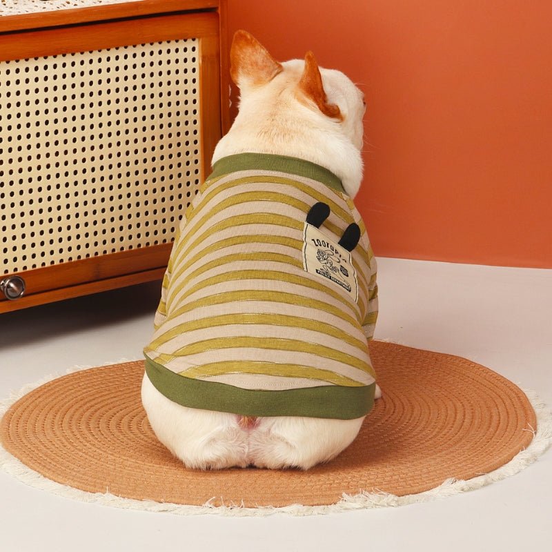 Soft Thin T-shirts Dog Stripes Clothes Bulldog Green - PIKAPIKA