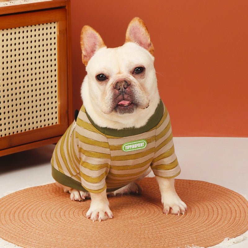 Soft Thin T-shirts Dog Stripes Clothes Bulldog Green - PIKAPIKA