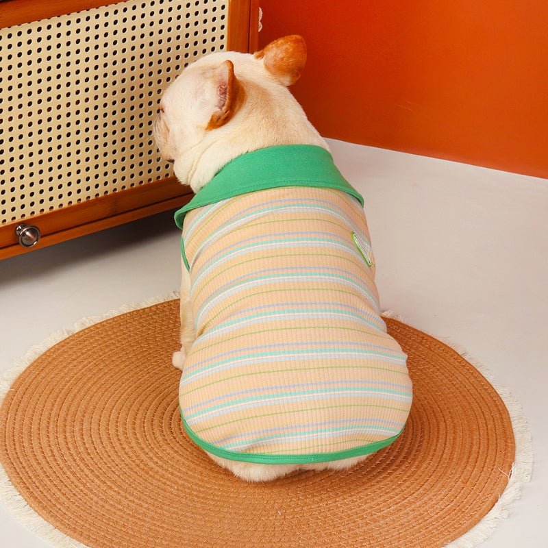 Soft Thin Vest Shirts Dog Stripes Sleeveless Clothes Bulldog - PIKAPIKA