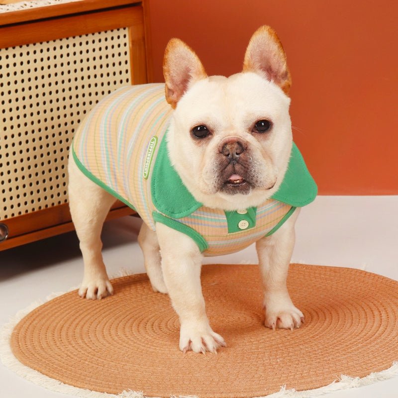 Soft Thin Vest Shirts Dog Stripes Sleeveless Clothes Bulldog - PIKAPIKA