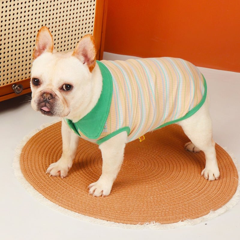 Soft Thin Vest Shirts Dog Stripes Sleeveless Clothes Bulldog - PIKAPIKA