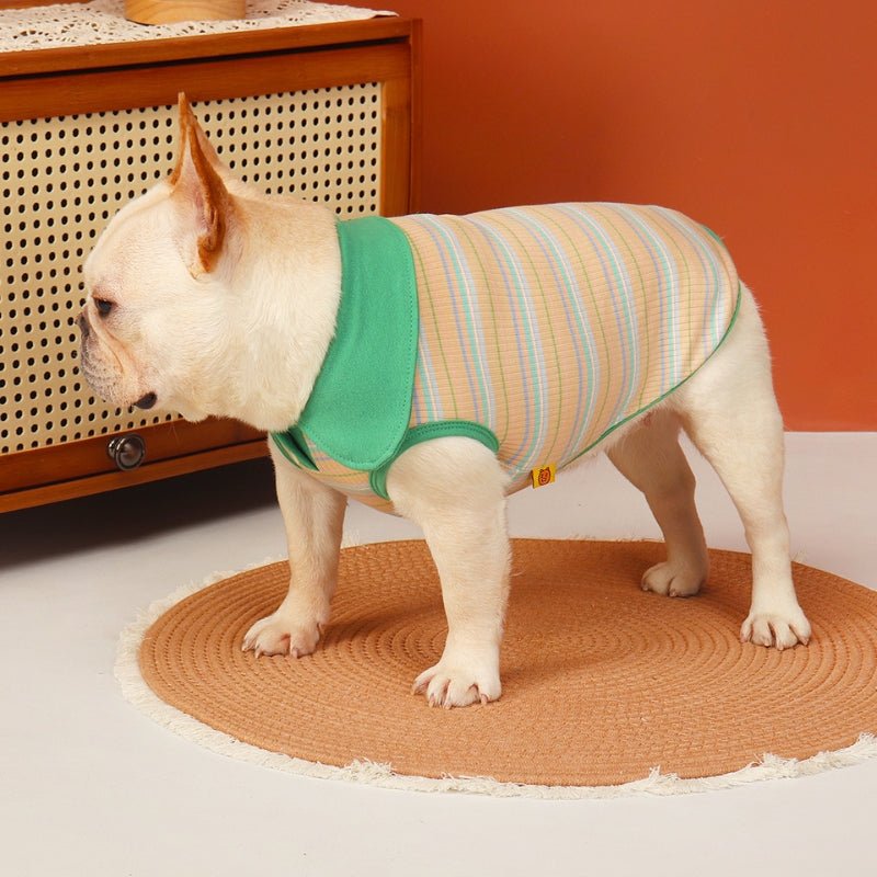 Soft Thin Vest Shirts Dog Stripes Sleeveless Clothes Bulldog - PIKAPIKA