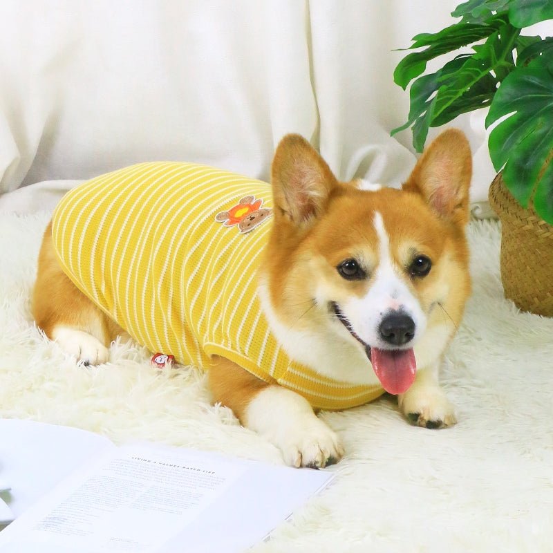 Soft Thin Vest T-shirts Corgi Stripes Clothes Sleeveless - PIKAPIKA