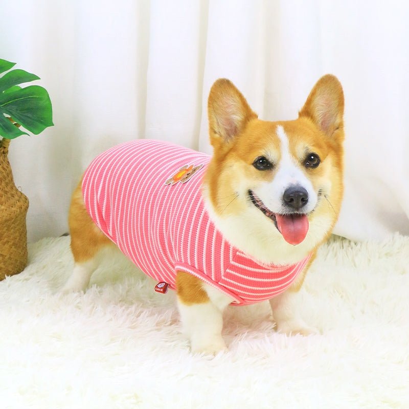 Soft Thin Vest T-shirts Corgi Stripes Clothes Sleeveless - PIKAPIKA
