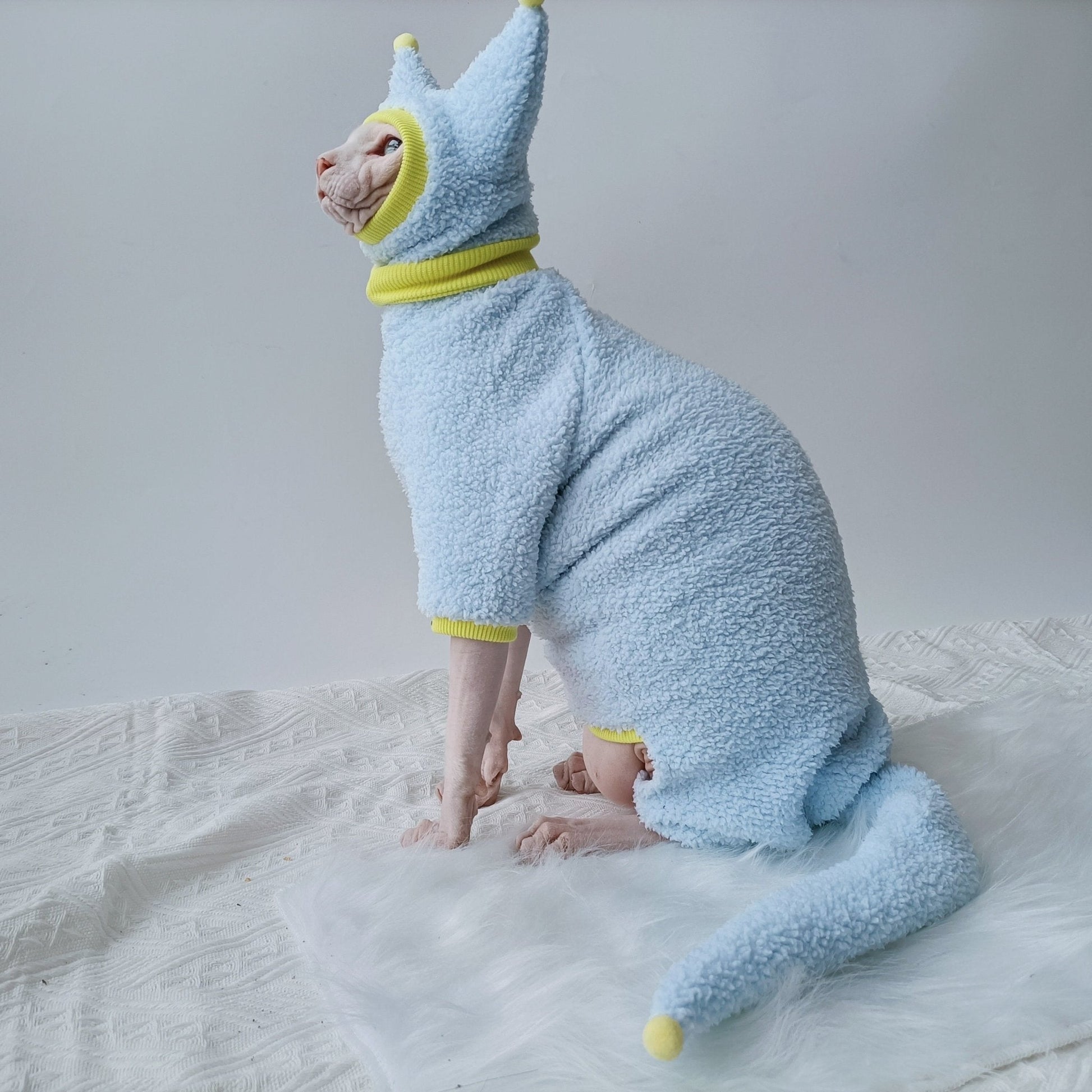 Sphynx Cat Colorful Pom Beanie Knitted Hat Little devil Hat Hand Made - PIKAPIKA