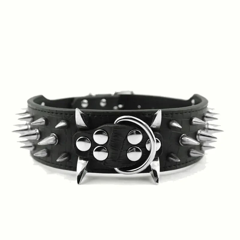 Spiked Dog Collar for Large Breeds Leather Adjustable - PIKAPIKA
