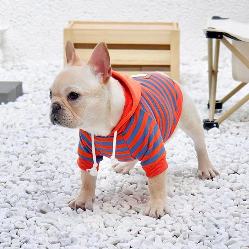Stripe Hoodie Bulldog Dog Clothes - PIKAPIKA