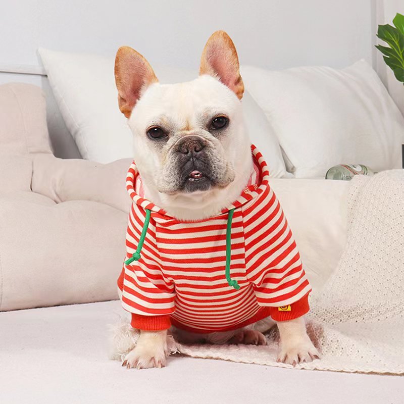 Stripe Hoodie Bulldog Dog Clothes - PIKAPIKA