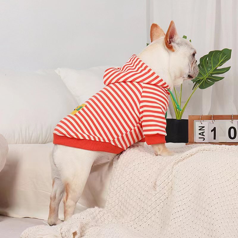 Stripe Hoodie Bulldog Dog Clothes - PIKAPIKA
