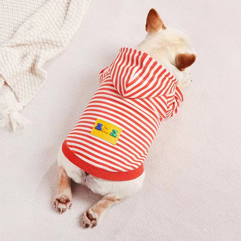Stripe Hoodie Bulldog Dog Clothes - PIKAPIKA