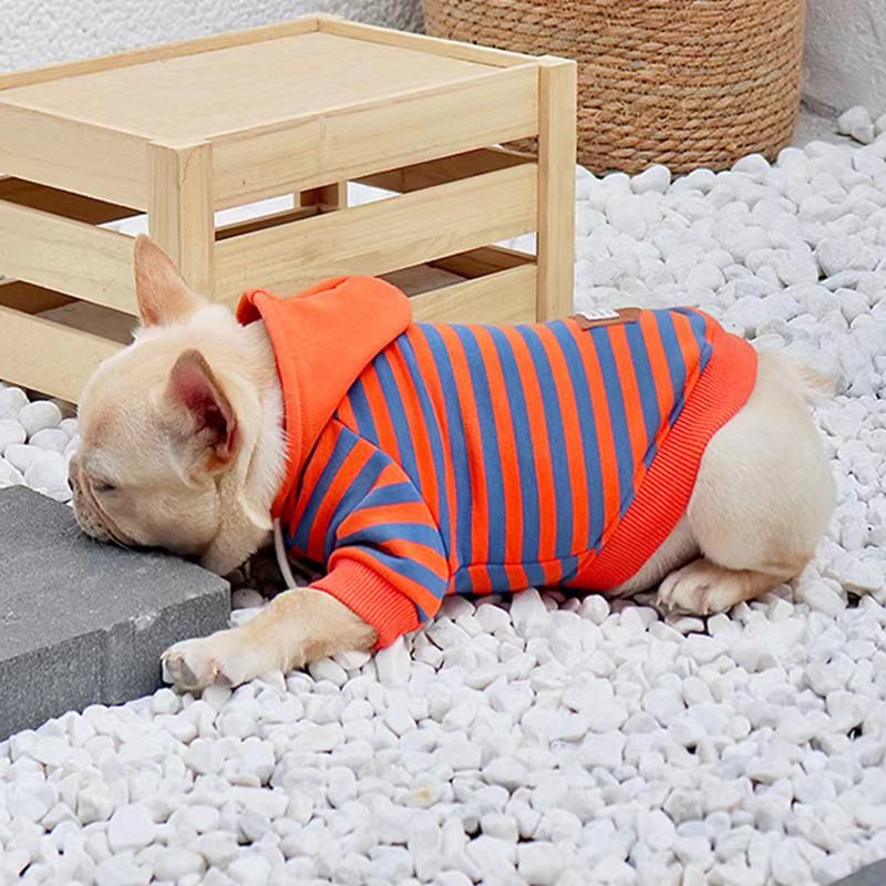 Stripe Hoodie Bulldog Dog Clothes - PIKAPIKA