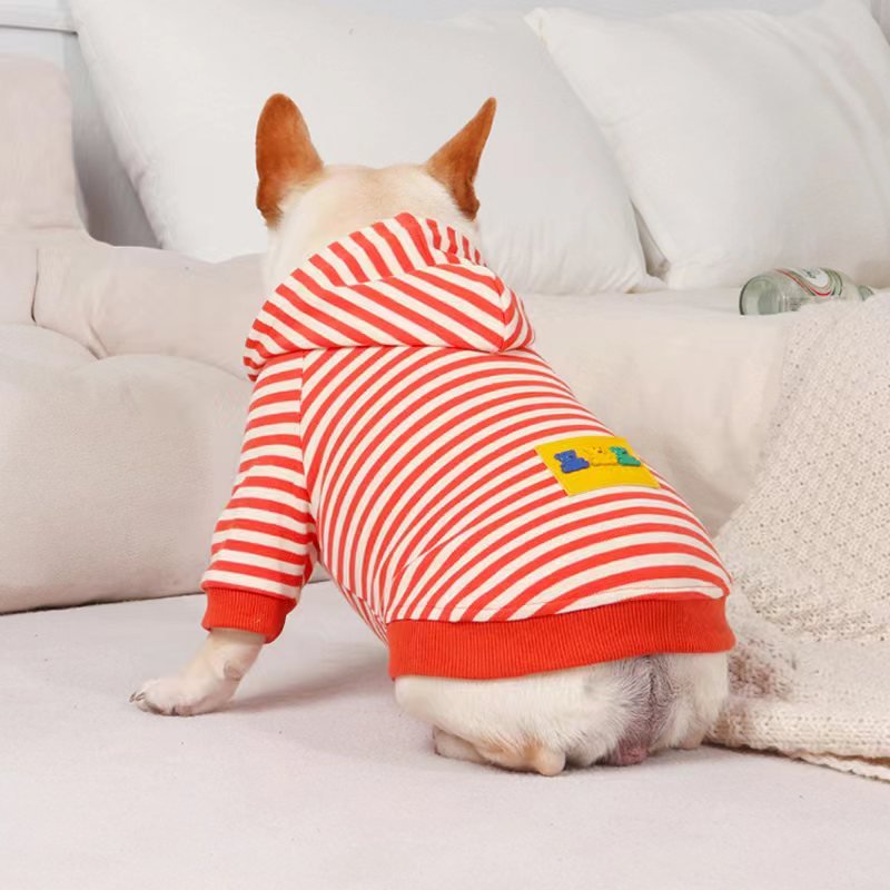 Stripe Hoodie Bulldog Dog Clothes - PIKAPIKA
