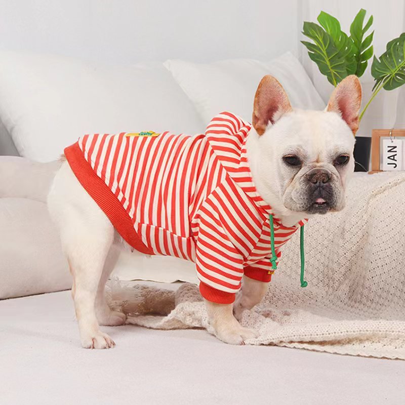 Stripe Hoodie Bulldog Dog Clothes - PIKAPIKA