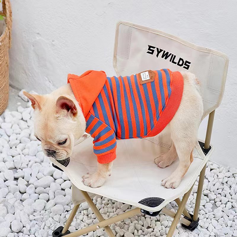 Stripe Hoodie Bulldog Dog Clothes - PIKAPIKA