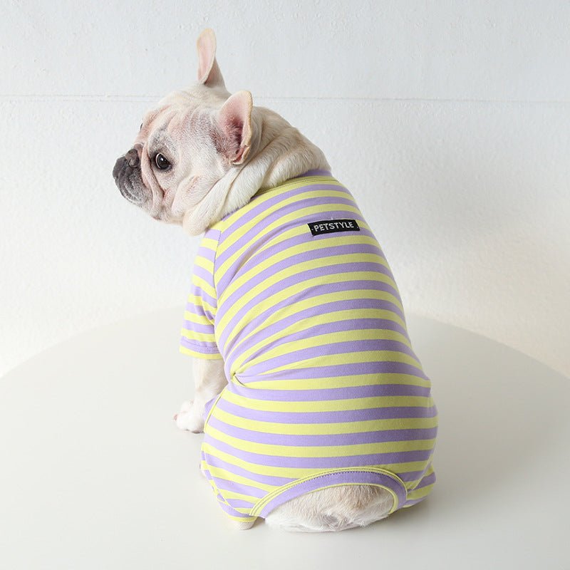 Stripe Onesie Pajama Bulldog Dog Clothes - PIKAPIKA