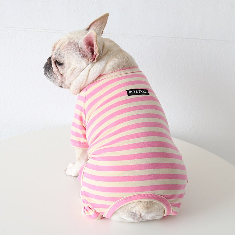Stripe Onesie Pajama Bulldog Dog Clothes - PIKAPIKA