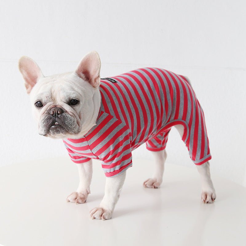 Stripe Onesie Pajama Bulldog Dog Clothes - PIKAPIKA