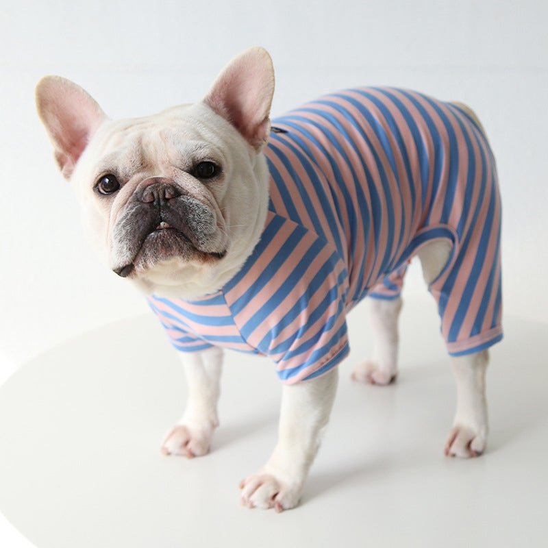 Stripe Onesie Pajama Bulldog Dog Clothes - PIKAPIKA