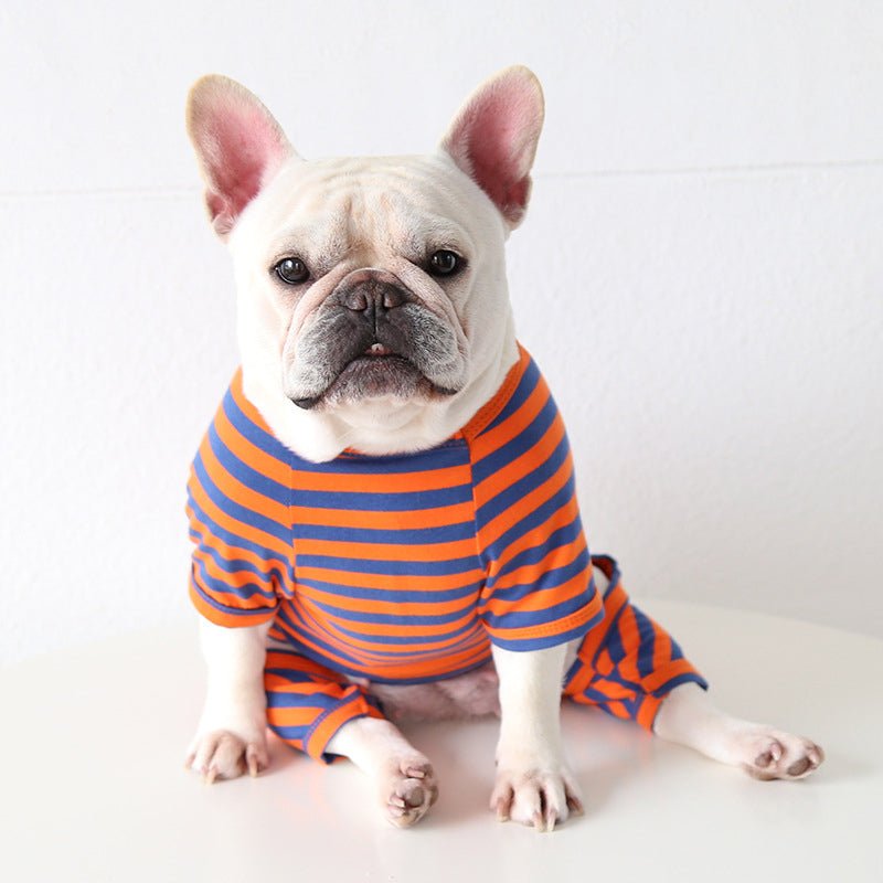 Stripe Onesie Pajama Bulldog Dog Clothes - PIKAPIKA