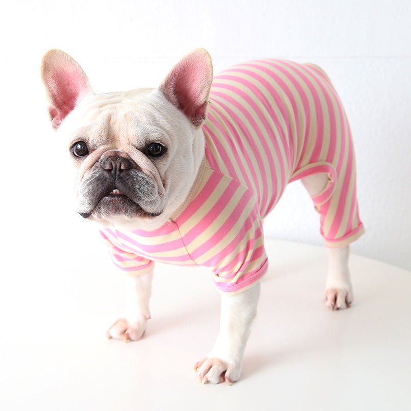 Stripe Onesie Pajama Bulldog Dog Clothes - PIKAPIKA