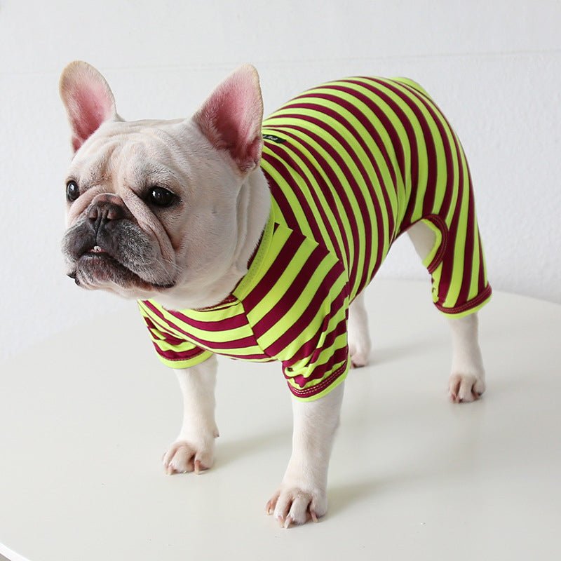 Stripe Onesie Pajama Bulldog Dog Clothes - PIKAPIKA