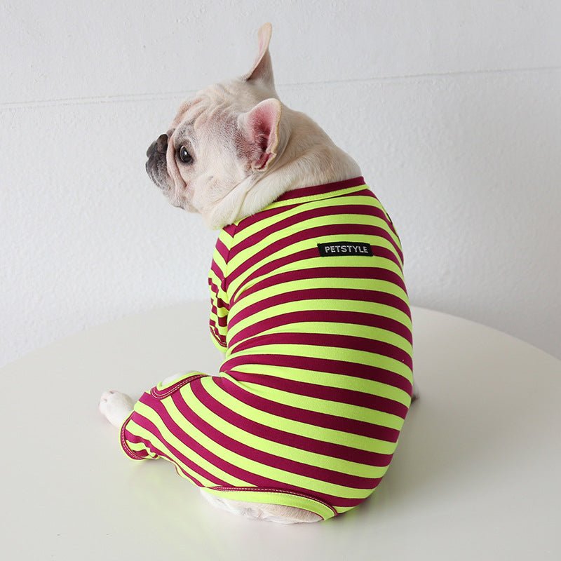 Stripe Onesie Pajama Bulldog Dog Clothes - PIKAPIKA
