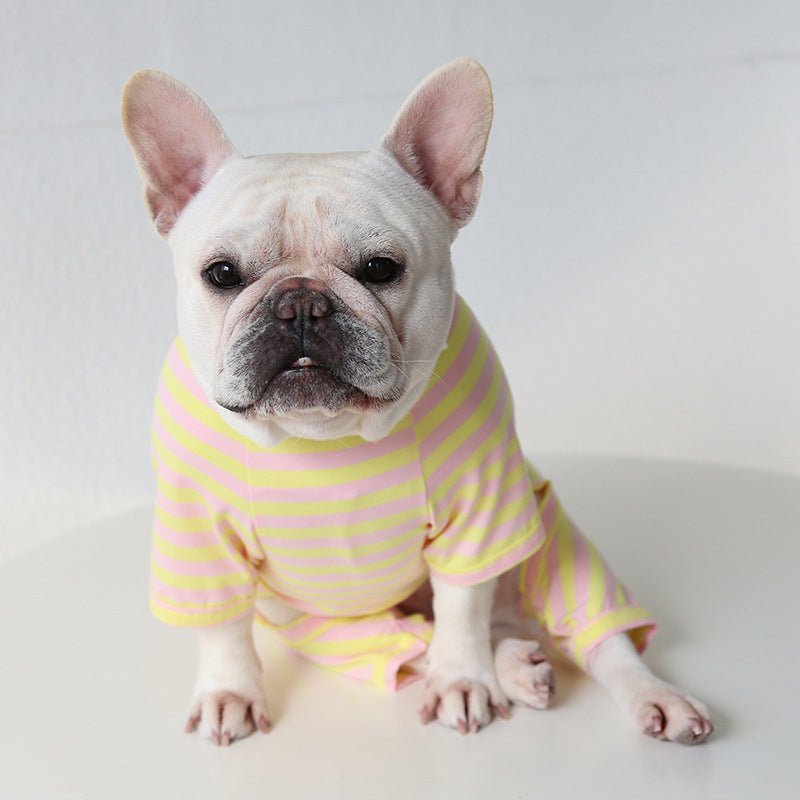 Stripe Onesie Pajama Bulldog Dog Clothes - PIKAPIKA