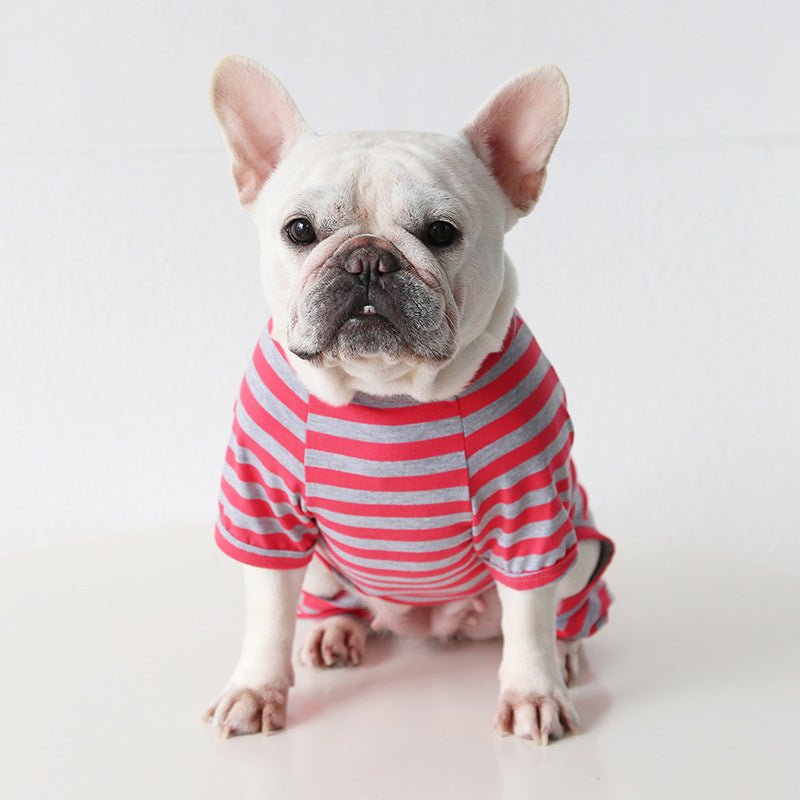 Stripe Onesie Pajama Bulldog Dog Clothes - PIKAPIKA