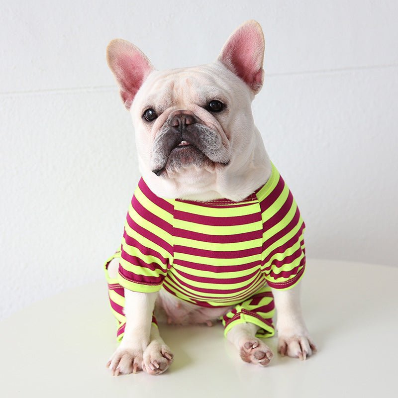 Stripe Onesie Pajama Bulldog Dog Clothes - PIKAPIKA