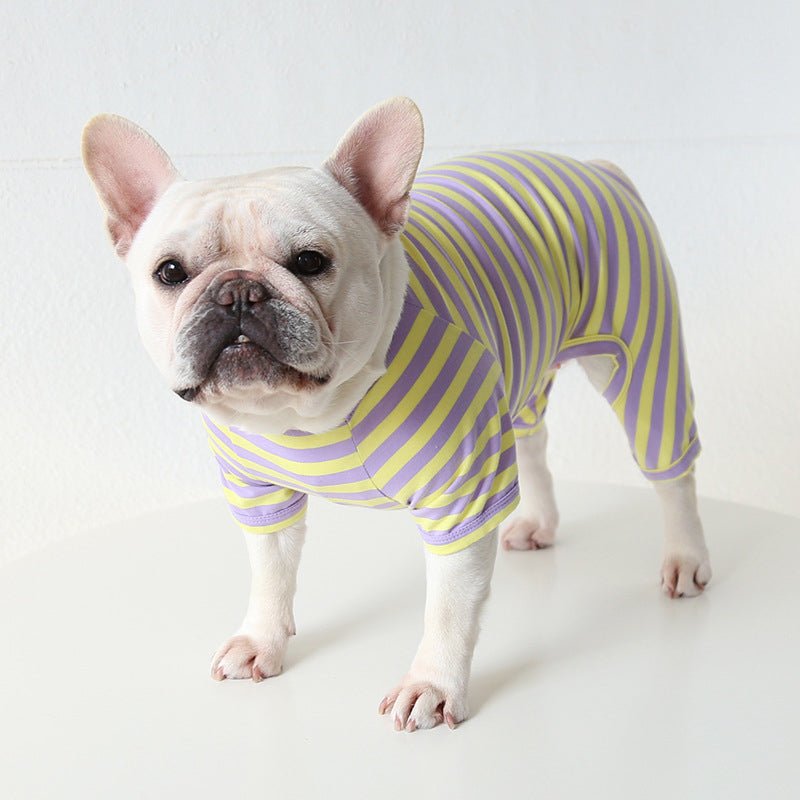 Stripe Onesie Pajama Bulldog Dog Clothes - PIKAPIKA