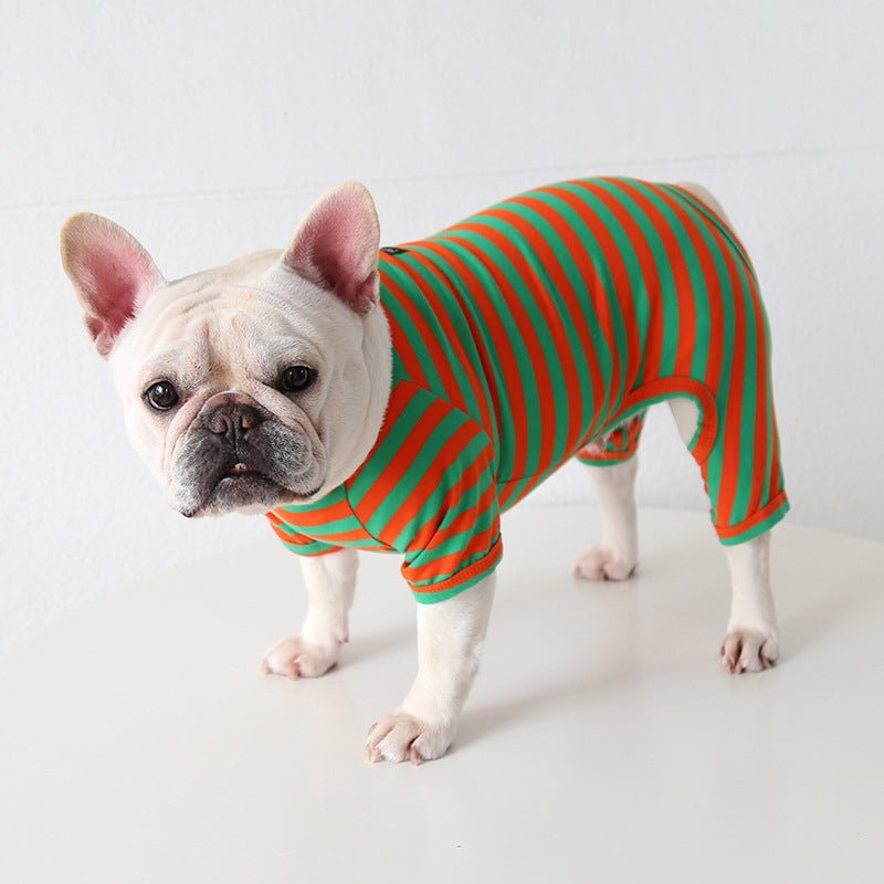 Stripe Onesie Pajama Bulldog Dog Clothes - PIKAPIKA