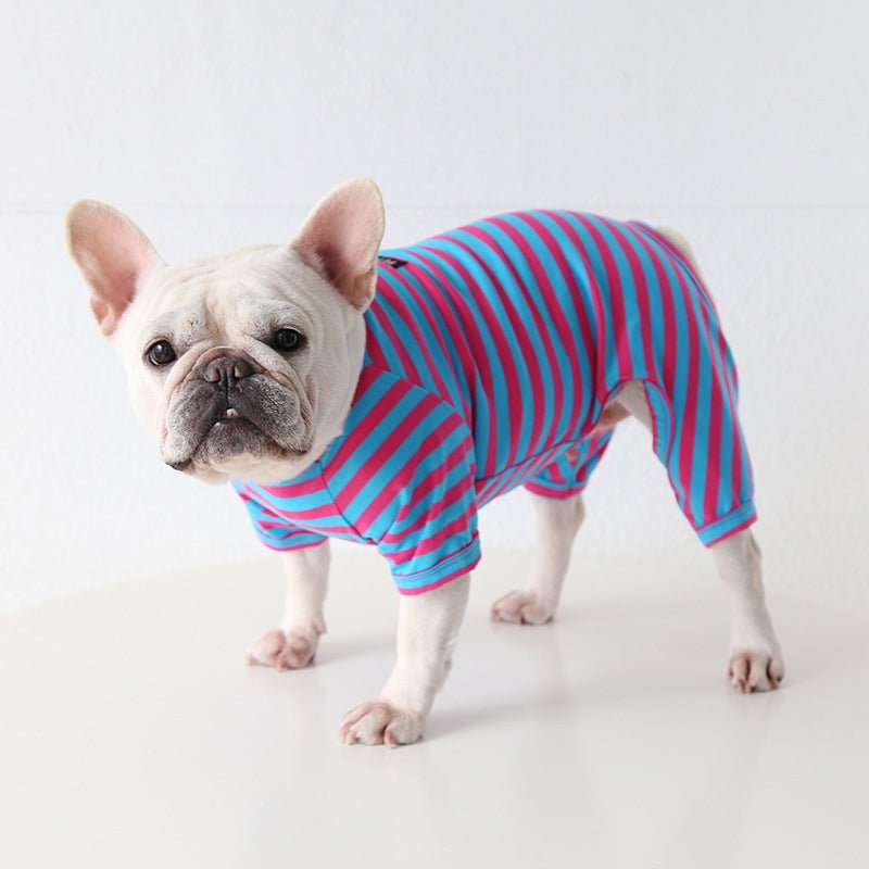 Stripe Onesie Pajama Bulldog Dog Clothes - PIKAPIKA