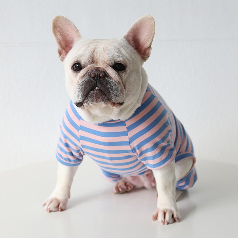 Stripe Onesie Pajama Bulldog Dog Clothes - PIKAPIKA
