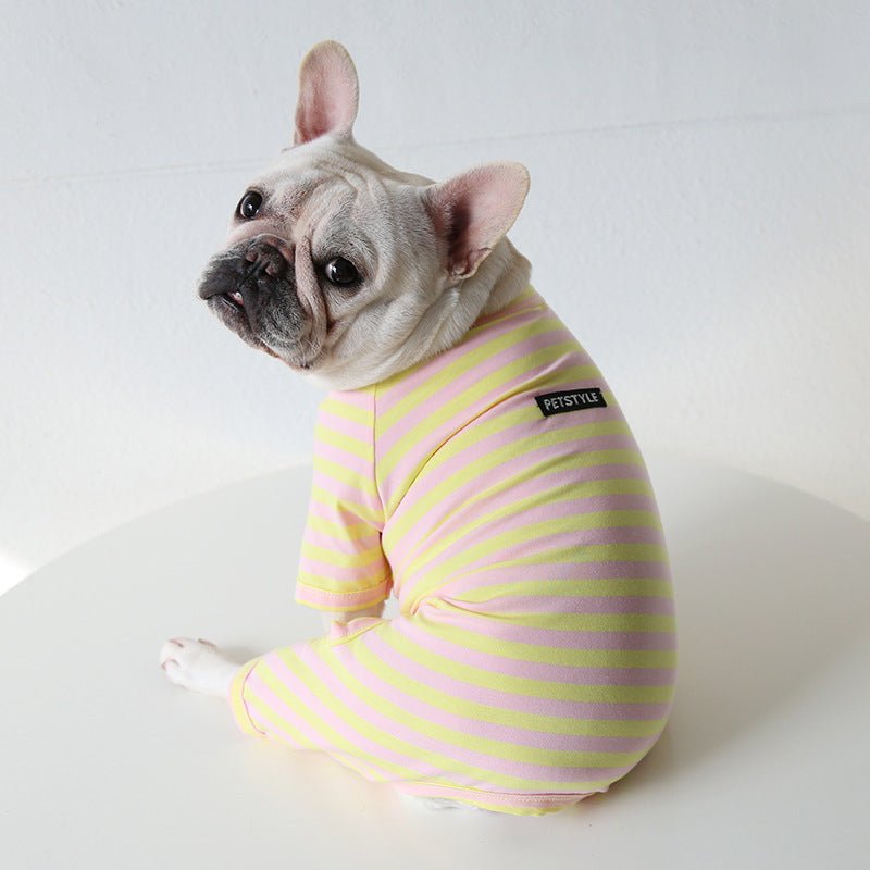 Stripe Onesie Pajama Bulldog Dog Clothes - PIKAPIKA