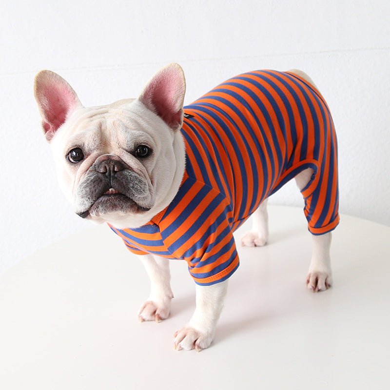 Stripe Onesie Pajama Bulldog Dog Clothes - PIKAPIKA