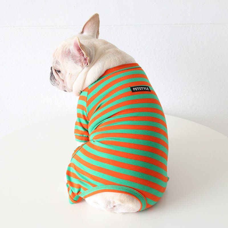 Stripe Onesie Pajama Bulldog Dog Clothes - PIKAPIKA