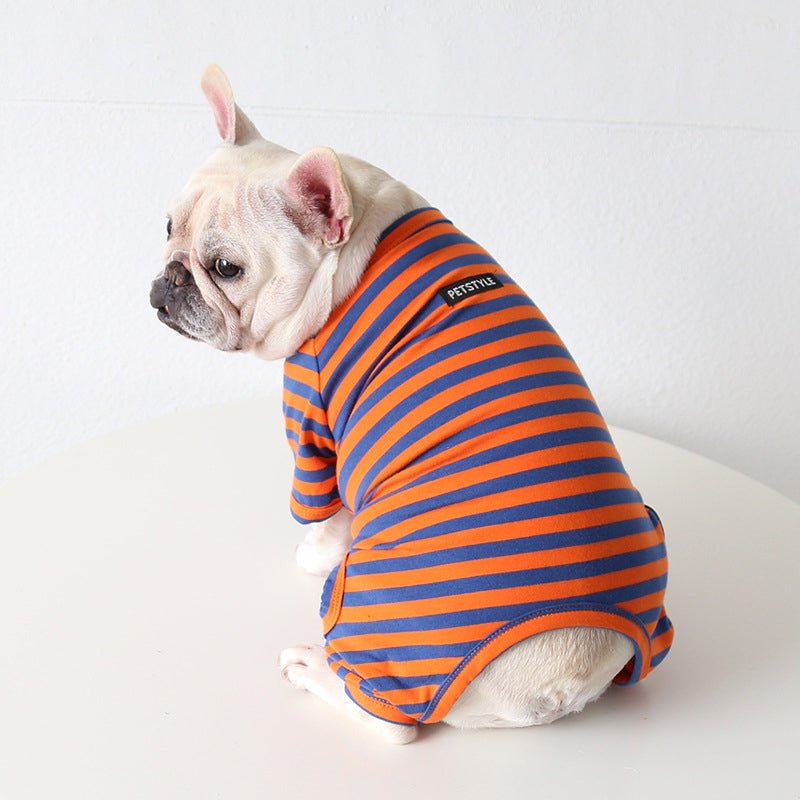 Stripe Onesie Pajama Bulldog Dog Clothes - PIKAPIKA