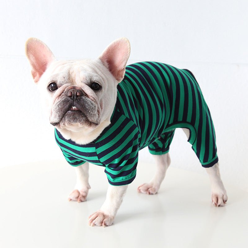 Stripe Onesie Pajama Bulldog Dog Clothes - PIKAPIKA