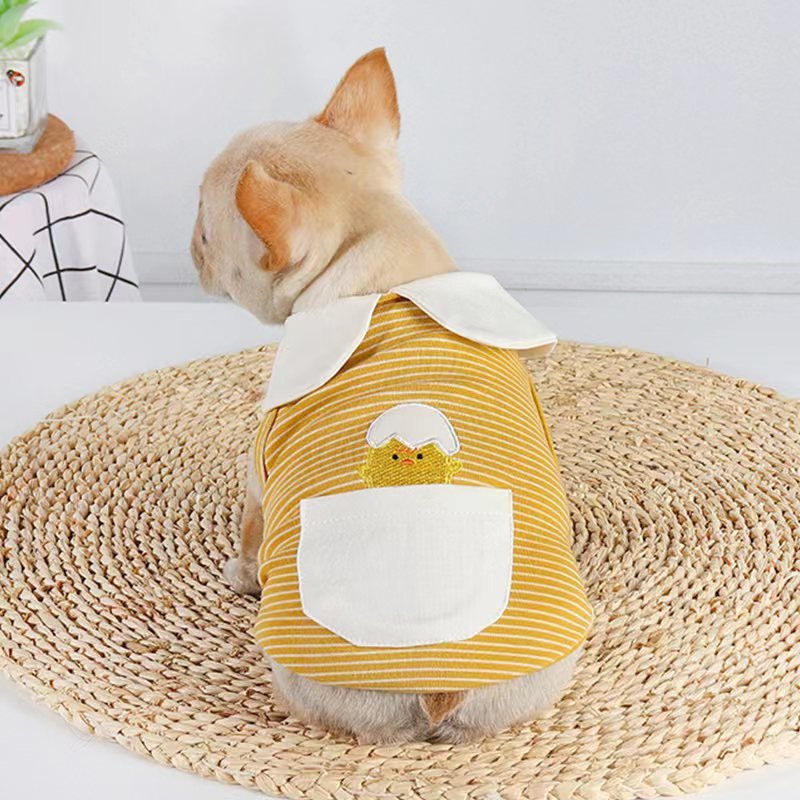 Stripe Sleeveless T Shirt Polo Top Bulldog Dog Clothes - PIKAPIKA