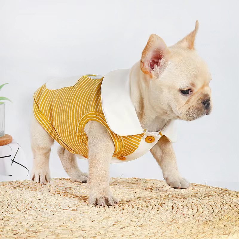 Stripe Sleeveless T Shirt Polo Top Bulldog Dog Clothes - PIKAPIKA