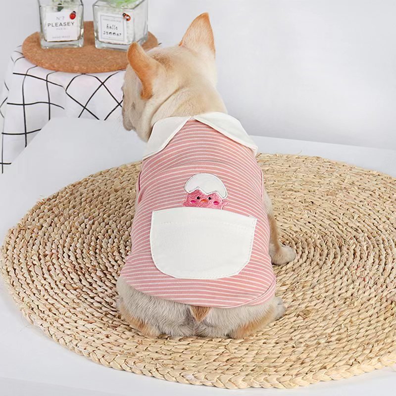 Stripe Sleeveless T Shirt Polo Top Bulldog Dog Clothes - PIKAPIKA