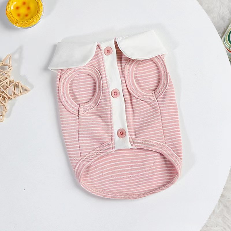 Stripe Sleeveless T Shirt Polo Top Bulldog Dog Clothes - PIKAPIKA